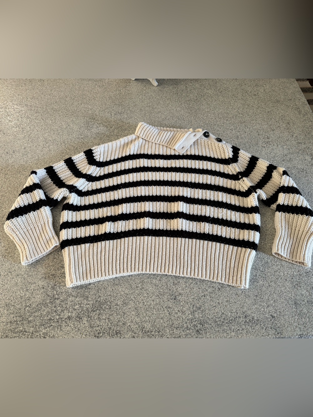 Zara Cream and Black Striped Cropped Knit Sweater